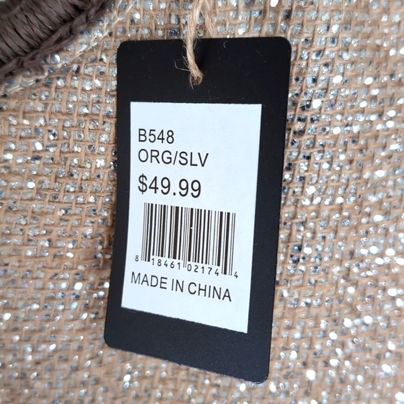 NWT Jute Lucky 7 Gold Glitter Bling Tote / Beach Bag / Travel Bag Round Handles - Picture 6 of 10